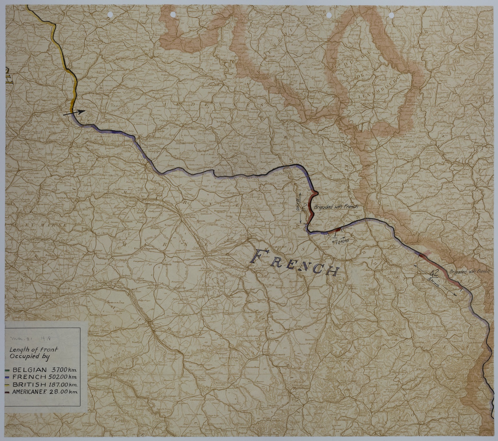 Map of the Front Lines on March 21, 1918