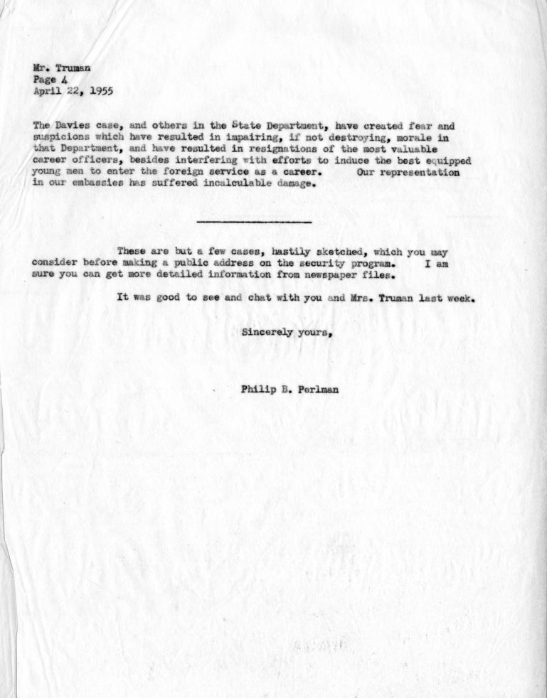 Philip Perlman to Harry S. Truman With Attachments